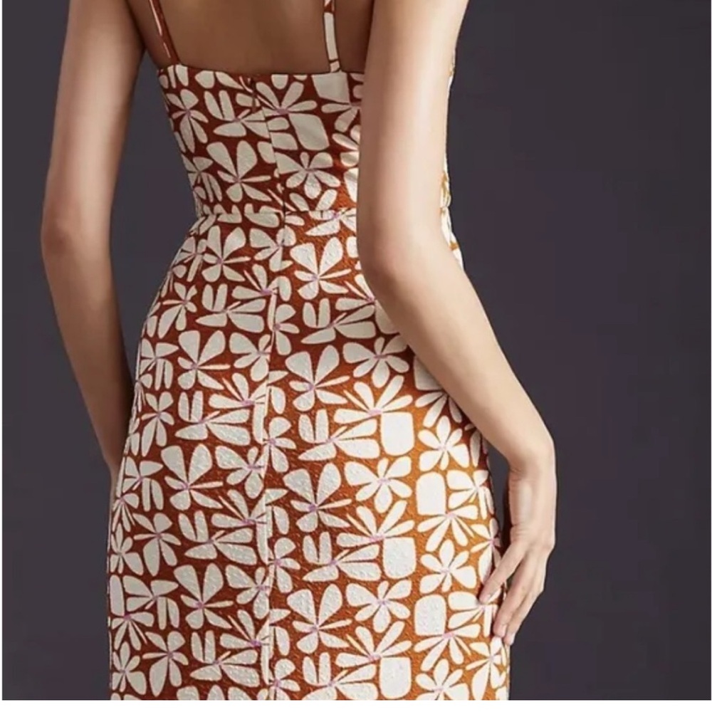 Hutch Anthropologie Floral print form fitting Midi Dress brown and cream - Picture 3 of 14
